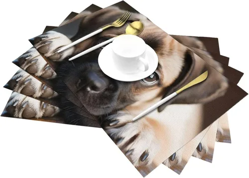 Vista 6 de 6 PCS PVC Placemats Set Place Mats Cute Puppy with Big Eyes Non-Slip Weave Place Mats 12" x 18" Farmhouse Table Mat Set for Family Dinners Wedding