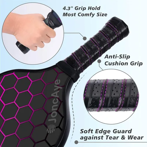 Vista 4 de JoncAye Pickleball Paddles Set of 4 or 2, USAPA Approved Fiberglass Rackets with Outdoor Indoor Balls, Bag, Overgrip, Lightweight for Family