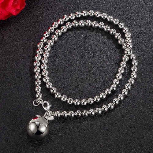 Vista 5 de Italia Fashion - Collar de cuentas de plata de ley 925 con colgante de campana y corazón de 0.157 pulgadas, 0.157 pulgadas, 0.236 pulgadas, 0.315