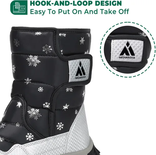 Vista 4 de Mishansha - Botas de nieve para niñas, niños niños pequeños niños grandes invierno, cálidas, impermeables, antideslizantes, anti colisión, corte
