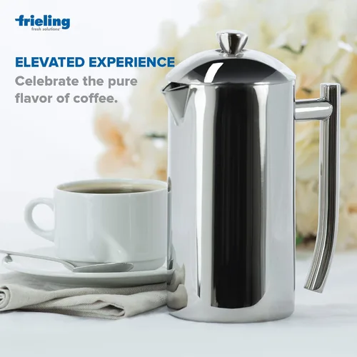 Vista 5 de Frieling USA cafetera francesa de acero inoxidable con paredes dobles con rejilla doble patentada pulida de 36 onzas Estándar- Pulido Pulido