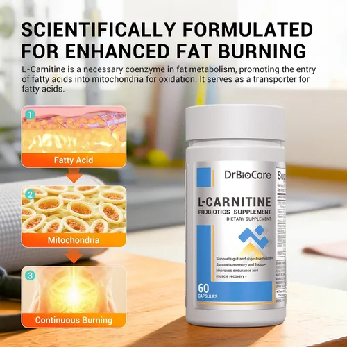 Vista 5 de DrBioCare Suplemento de probióticos de L-carnitina, contiene L-carnitina, probióticos, café verde en polvo, extracto de yerha mate, extracto