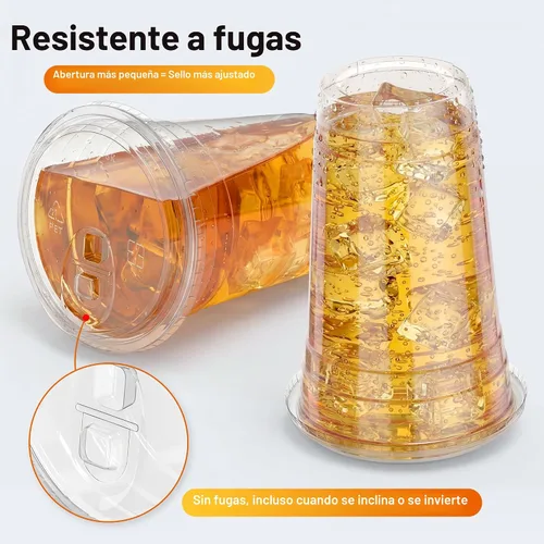 Vista 4 de Paquete de 100 tazas de café helado Ratio Lines de 16 onzas con tapas y popotes, sin adivinar bebidas consistentes, vasos desechables de plástico
