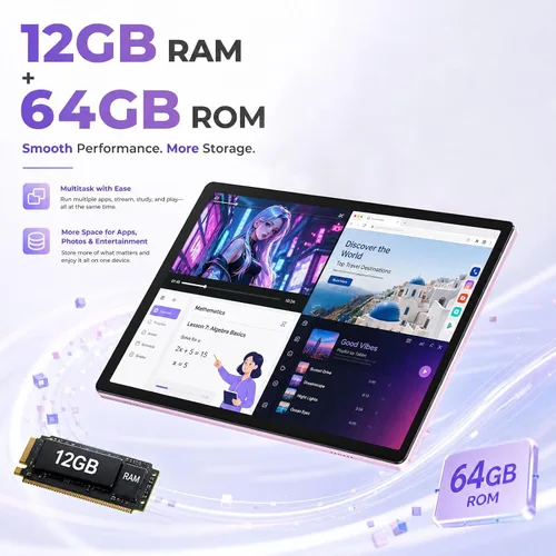 Vista 3 de YQSAVIOR Tablet, Tablet de 10.1" Android con procesador MTK Octa-core 10GB (4GB+6GB Expand) RAM 64GB ROM+1TB Expansibles Tabletas PC, pantalla IPS