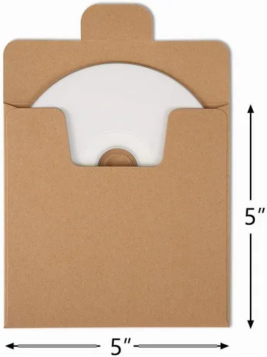 Vista 2 de ValBox Fundas para CD, 100 paquetes de sobres de papel kraft de 5 x 5 pulgadas, sobres de cartón de papel DVD marrón, fundas de almacenamiento
