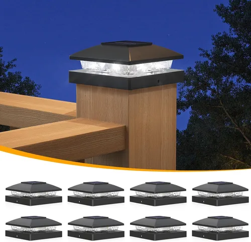 Vista 11 de APONUO Luces solares para postes de 4 x 4 – IP64 impermeable, blanco cálido, luces inalámbricas de valla y luces de cubierta para patios, jardines