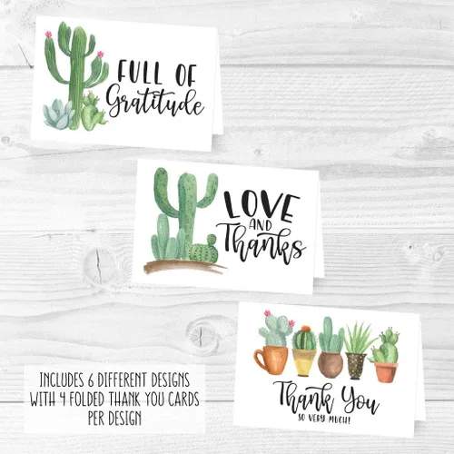 Vista 6 de Hadley Designs 24 tarjetas de agradecimiento de cactus, sobres a granel, tarjetas de agradecimiento de inauguración de la casa, tarjetas