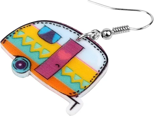 Vista 4 de Bonsny Aretes colgantes de acrílico con diseño de dibujos animados divertidos para autocaravana y autocaravana, joyería para mujeres y niñas