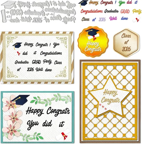 Vista 6 de Estivaux Palabras de graduación 2026 troqueladas para hacer tarjetas, letras de felicitaciones, plantillas de troqueles de graduación, plantillas