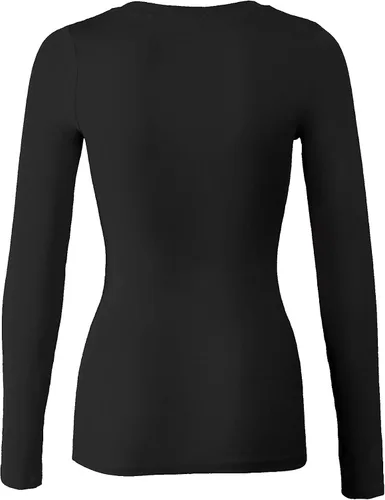 Vista 3 de Bozzolo Camiseta básica de manga larga con cuello redondo cálido suave y elástico para mujer