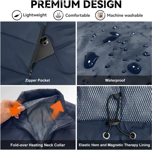 Vista 5 de Chaleco térmico para hombre, 8 zonas de calefacción, diseño de luces, chaqueta térmica ligera para hombre (paquete de baterías no incluidas)