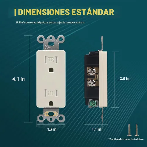 Vista 7 de TOPELER Paquete de 10 tomas decorativas, enchufes de pared estándar resistentes a manipulaciones de 15A 125V, autoconexión a tierra, 2 polos, 3