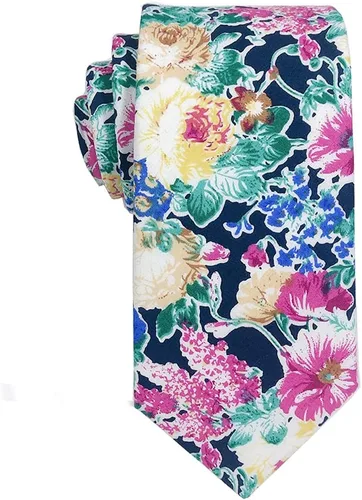 Vista 46 de Corbata de algodón floral para hombre, corbata delgada impresa de 2.56'' 01-Bean Pasta Rosa
