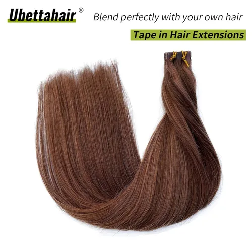 Vista 2 de Ubetta Extensiones de cabello humano real con cinta, 20 piezas de doble cara con trama de piel, extensiones de cabello Remy invisible, con cinta