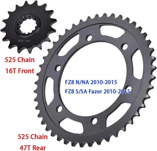 Vista 4 de 525 Chain 16T Front 47T Rear Sprocket Compatible with YAMAHA FZ8 FZ8N FA8S FZ-8 FZ-8N FZ-8S Fazer 39P 42P 2010 2011 2012 2013 2014 2015