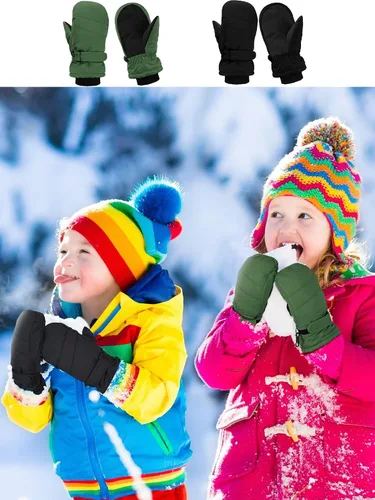 Vista 4 de 2 pares de guantes de nieve para niños, impermeables, guantes de esquí de invierno cálidos y gruesos para niñas y niños