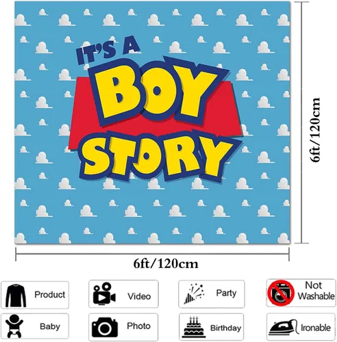 Vista 5 de Telón de fondo de fotografía de dibujos animados con texto en inglés "It's a Story", fondo de fotos para fiesta de cumpleaños, cielo azul, nubes