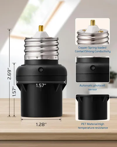 Vista 7 de DEWENWILS Enchufe con Sensor de Luz, Adaptador de Enchufe de Luz del Atardecer al Amanecer, Rotación del Sensor 360°, Enchufes de Bombilla E26/E27