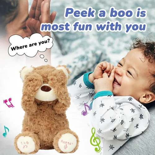 Vista 5 de Hopearl Oso de Peluche Interactivo Peek A Boo Repite lo que Dices Oso de Peluche Musical que Canta y Habla Animal de Peluche Adorable Eléctrico