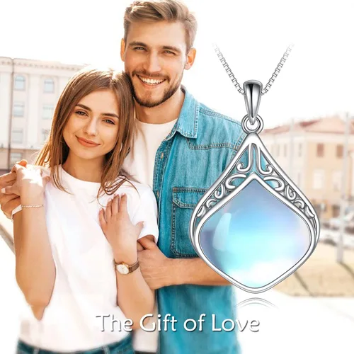 Vista 6 de YAFEINI Collar de piedra lunar celta irlandesa de plata de ley con colgante de lágrima de filigrana vintage, regalo de joyería para mujeres, niñas