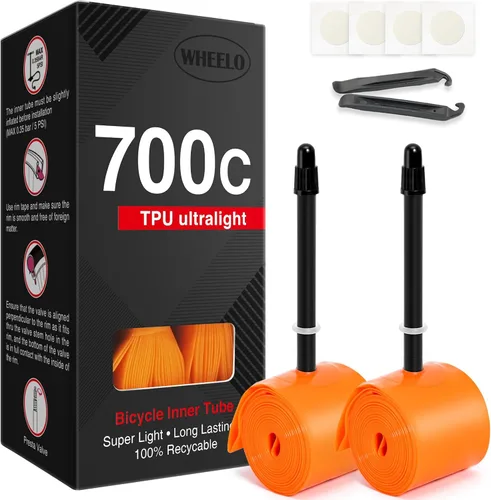 Vista 8 de Tubo interior de bicicleta TPU 700C × 18-32C: tubo ligero para bicicleta de carretera con válvulas Presta de 1.772 in/2.559 in/3.346 in