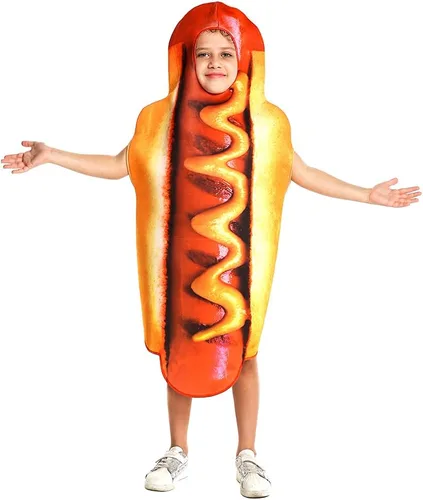 Vista 3 de DSplay Disfraz de perrito caliente para niños, cosplay, comida y perro caliente (apto para niños de 4 a 8 años)
