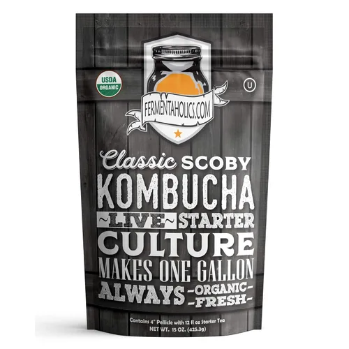 Vista 10 de Fermentaholics Kombucha SCOBY ORGÁNICO con doce onzas de té de iniciación – Cultivo de inicio en vivo – hace un lote de un galón – 1.5 tazas de té
