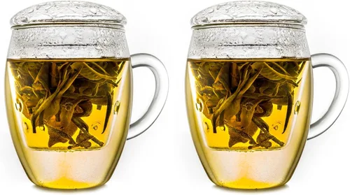 Vista 15 de Creano Vaso de té con infusor y tapa de 13.5 fl oz - Taza de té grande - Apto para microondas y lavavajillas - Set de regalo para tetera de hojas 1