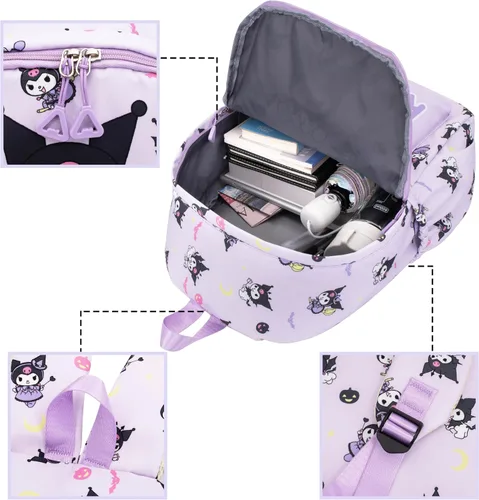 Vista 3 de Roffatide Anime Kuromi - Mochila casual con estampado de Kuromi, mochila para portátil, mochila para viajes, senderismo, mochila con cremallera