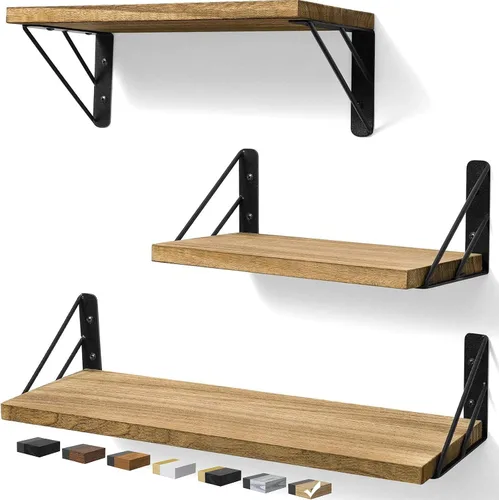 Vista 11 de BAYKA Estantes flotantes montados en la pared, estante de pared flotante de madera para libros y decoración, exhibición y organizador que ahorra