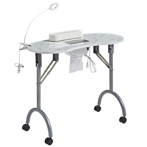 Vista 8 de CHAOEEMY Mesa de Escritorio para Uñas Portátil Mesa de Manicura, Mesa Profesional para Uñas con Lámpara de Mesa LED con Enchufe USB, Almohada