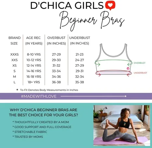Vista 2 de D'chica - Brasier deportivo de algodón para niñas con una sola capa frontal