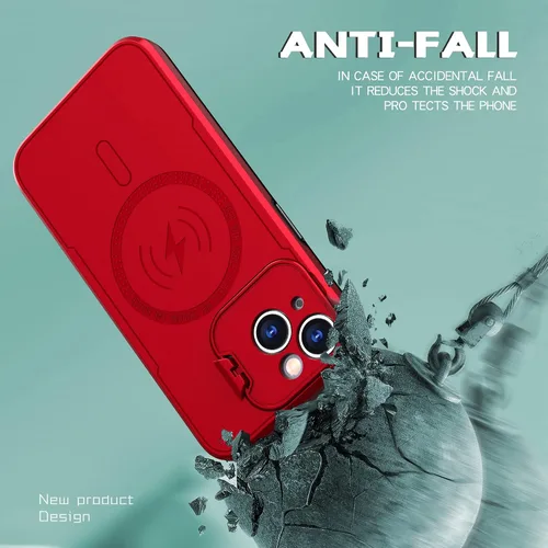 Vista 3 de Funda magnética diseñada para iPhone 13, protector de lente de cámara con soporte [compatible con MagSafe], agradable a la piel, de grado militar, a