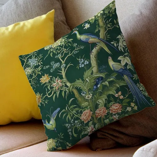 Vista 6 de Fundas de almohada chinoiserie verde turquesa floral y pájaro con cremallera de 16 x 16 pulgadas, fundas de almohada de lino para sofá, dormitorio