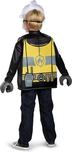 Vista 3 de Disguise Lego - Disfraz de bombero clásico color negro amarillo mediano 7-8