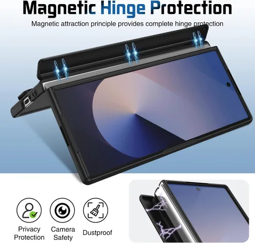 Vista 4 de Correa de muñeca para Samsung Galaxy Z Fold 5, protector de pantalla integrado, protección de bisagra, soporte de cámara, diseño de pulsera