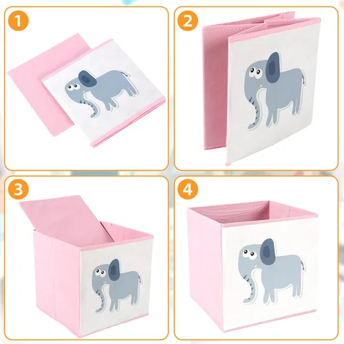 Vista 3 de Berlune Caja de almacenamiento plegable de 6 piezas de cubo de animales de 10 x 10 pulgadas, cestas de cubo de tela no tejida y cartón para niños