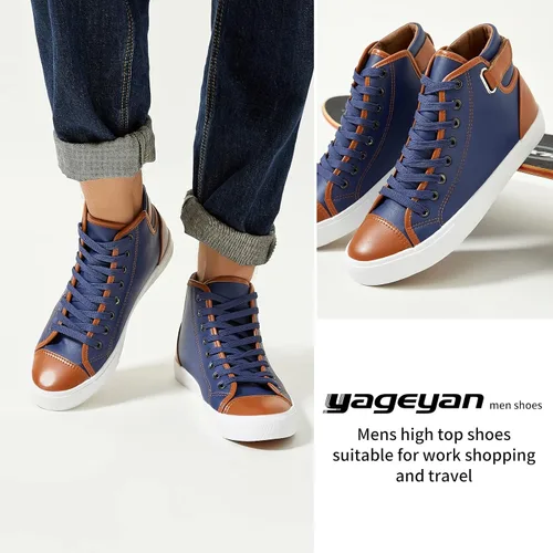 Vista 5 de yageyan Zapatillas altas blancas de los hombres para los zapatos de moda de cuero negro casual de la PU para los hombres