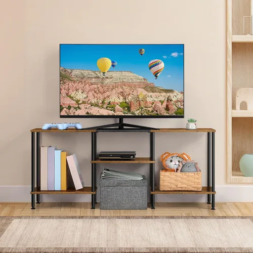Vista 2 de OYEAL Soporte de TV para TV de 50 pulgadas, soporte de TV rústico para dormitorio con estantes de almacenamiento, centro de entretenimiento pequeño