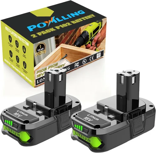 Vista 9 de Powilling Paquete de 2 baterías P102 de 3.5Ah de repuesto para batería Ryobi de 18 V y cargador P119 compatible con batería Ryobi de 18 voltios P103
