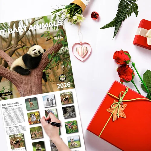 Vista 6 de Calendario de pared 2026, calendario 2026, noviembre de 2025 a diciembre de 2026, calendario de pared de animales bebés, 12 x 24 pulgadas abierto