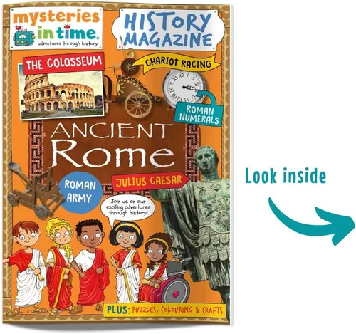 Vista 4 de Mysteries in Time Ancient Rome - Paquete de actividades romanas para niños de 6 a 11 años, con libro de historia y revista, perfecto para avión