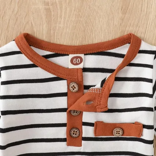 Vista 4 de Ropa para bebé niño recién nacido, traje de manga larga a rayas, conjunto de 3 piezas