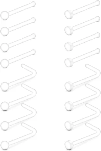 Vista 4 de D.Bella Aretes de nariz transparentes de 0.71 oz y 0.71 onzas (0.63 oz), en forma de L, aros de nariz Bioflex, pasadores de nariz rectos, retenedor