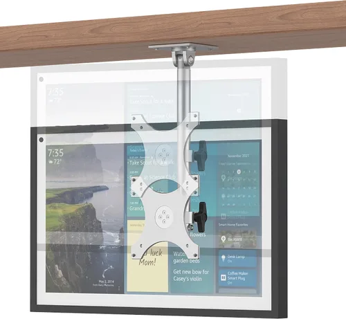 Vista 9 de Soporte para debajo del gabinete de cocina compatible con Echo Show 15, altura ajustable, soporte giratorio de inclinación giratoria, hacia adelante
