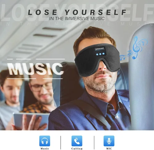 Vista 3 de Cubre ojos Bluetooth 5.0 inalámbricos 3D, audífonos para dormir lavables con altavoces estéreo ultradelgados ajustables, micrófono manos libres