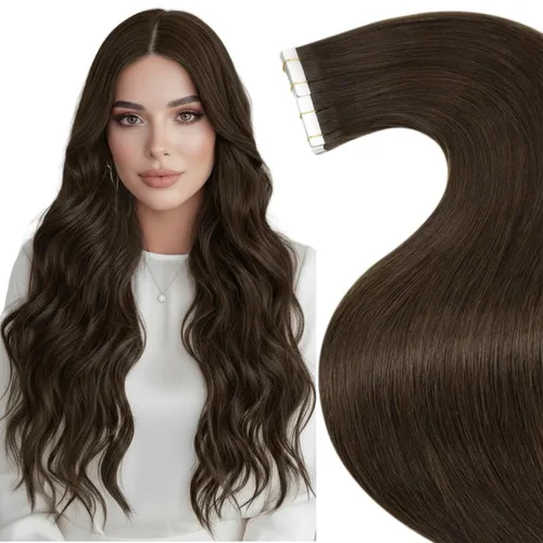 Vista 42 de LaaVoo Extensiones adhesivas de cabello humano real, color negro azabache, extensiones de cabello humano liso y sedoso, 10 pulgadas, 20