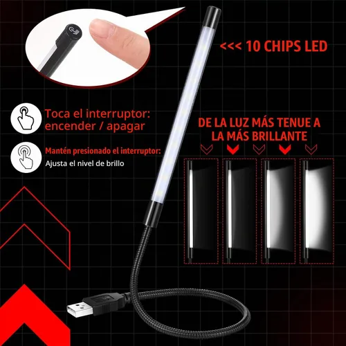 Vista 4 de Mudder Luz portátil USB para portátil - Interruptor táctil regulable regulable LED Lámpara blanca para computadora portátil PC (negro)