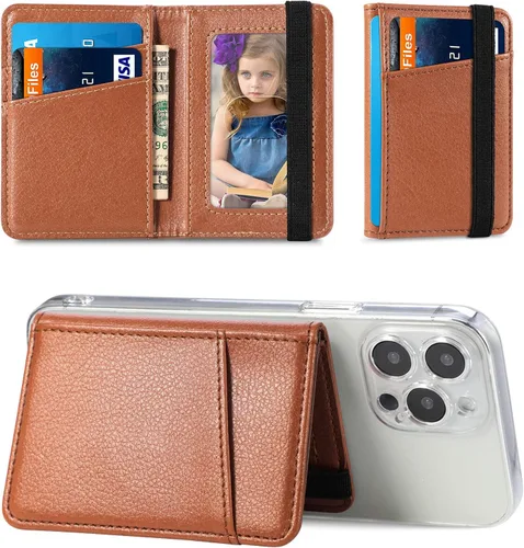 Vista 10 de Funda tipo cartera para teléfono, tarjetero para la parte posterior del teléfono, funda de piel con tapa compatible con iPhone, Samsung Galaxy Negro