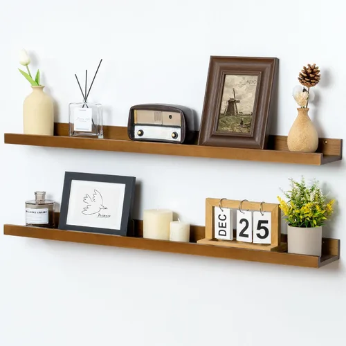 Vista 18 de FLYJOE Estante de repisa de fotos para pared, 24 pulgadas de madera de fresno maciza, estantes para libros de guardería, estantes flotantes